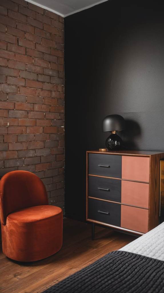 Rust Accent Wall with Black Trim