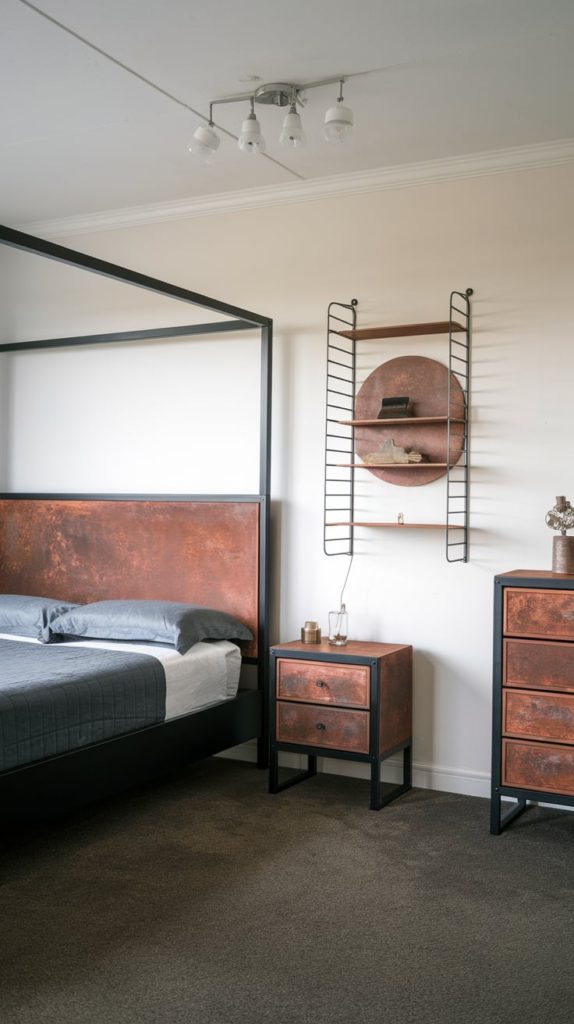 Industrial Loft Bedroom in Black and Rust