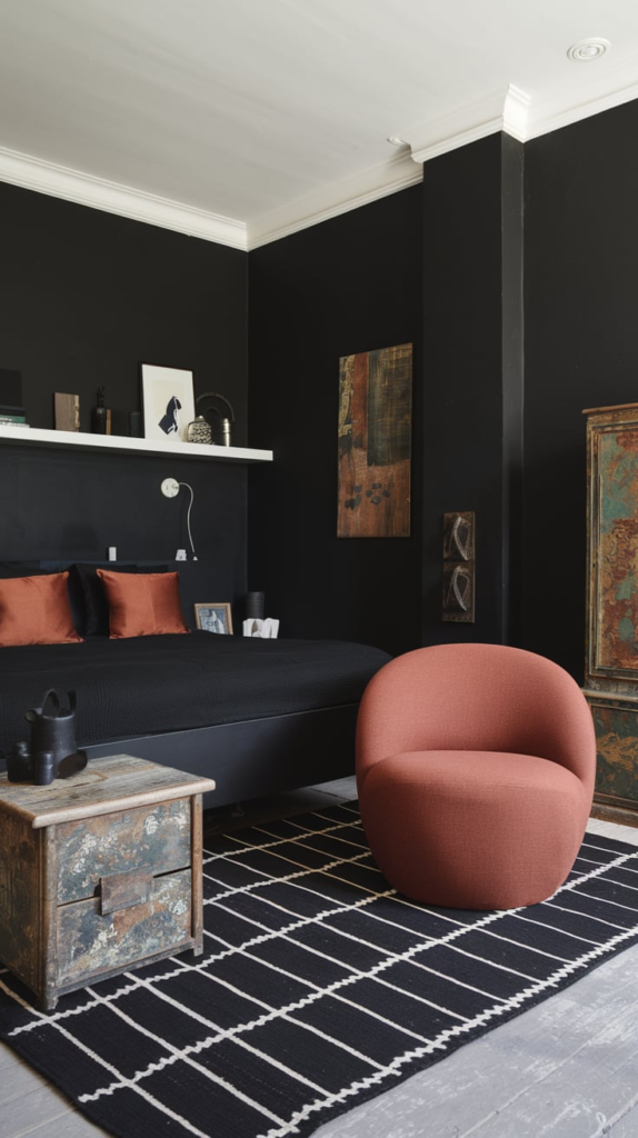 Rust Rug on Black Flooring