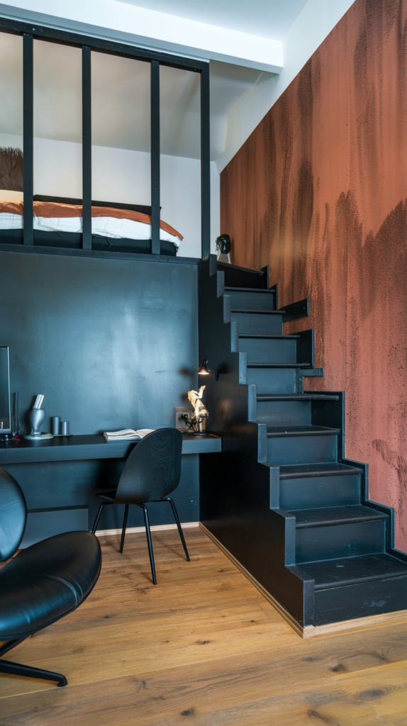 Rust Walls with Black Ceiling Beams
