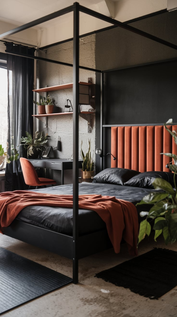 Rust Accent Chairs with Black Walls