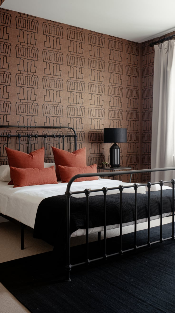 Minimalist Black and Rust Bedroom