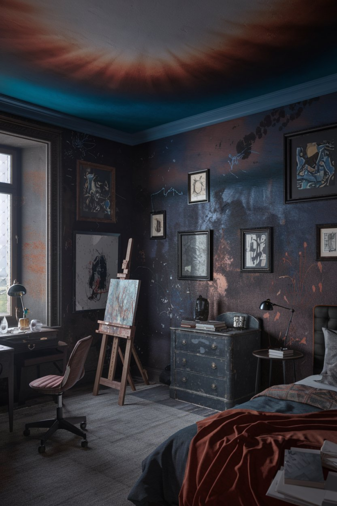 Glam Black and Rust Bedroom