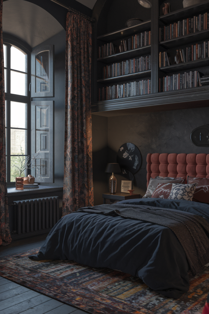 Rust Accent Wall with Black Furniture
