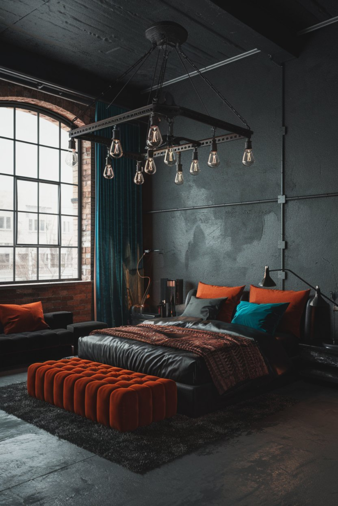 Rust Bedding with Black Leather Details