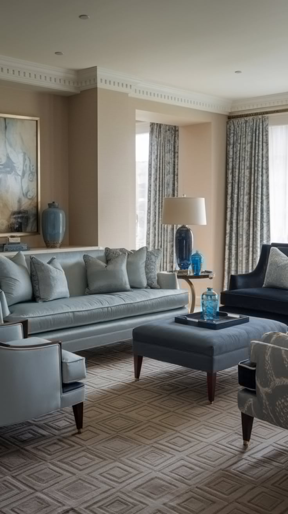 Layered textiles in living room