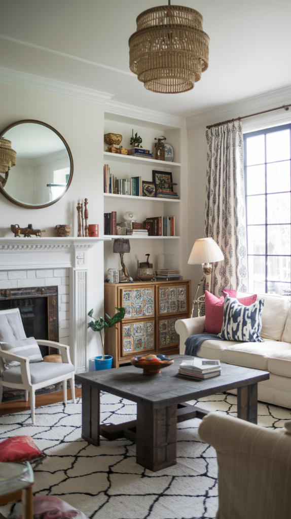 Textured rugs and throws in living room