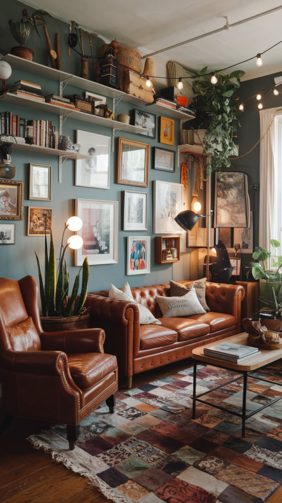 Layered curtains in living room