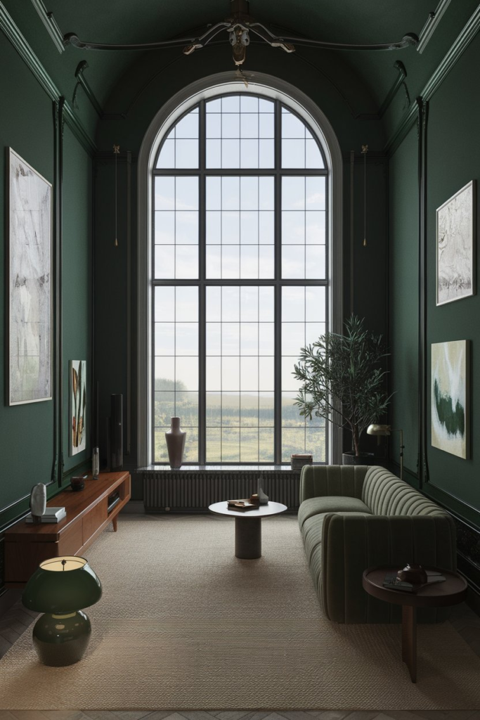 Brown and green accent pillows on sofa