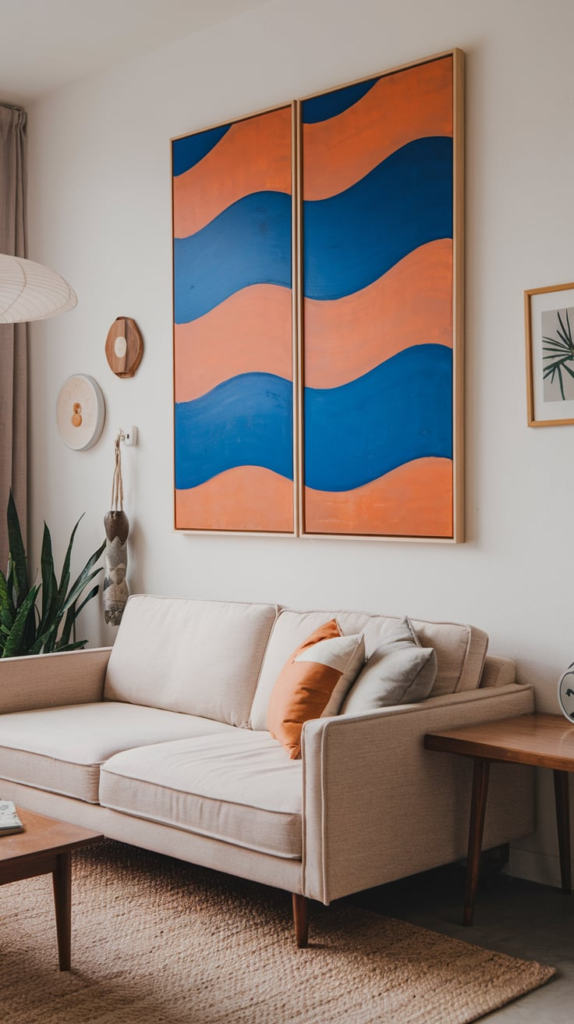 Large mirror behind couch