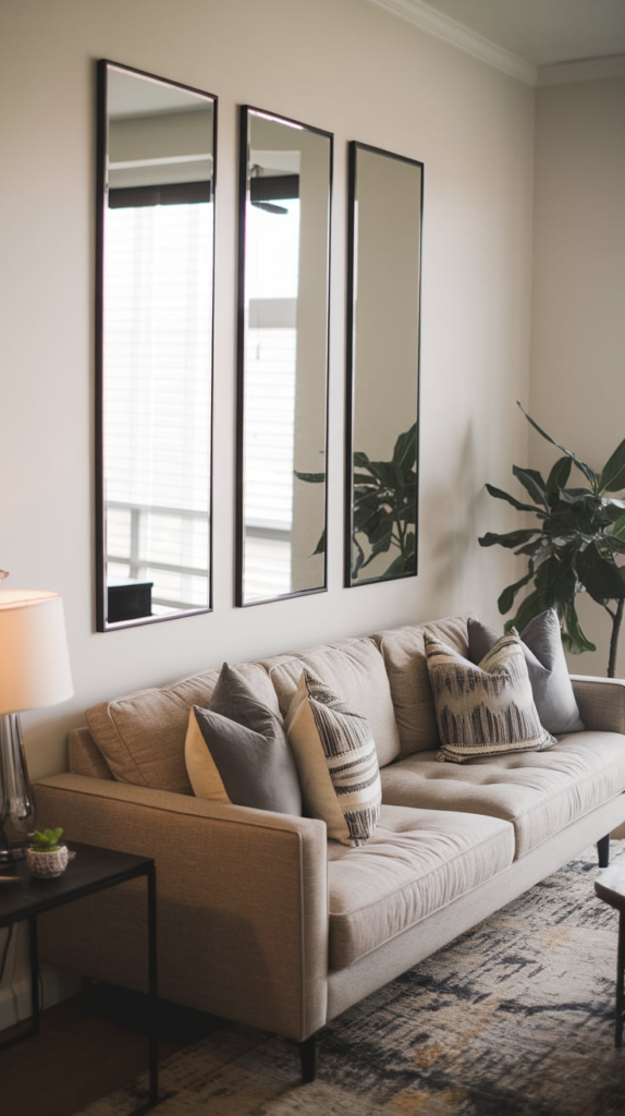 Abstract art behind couch