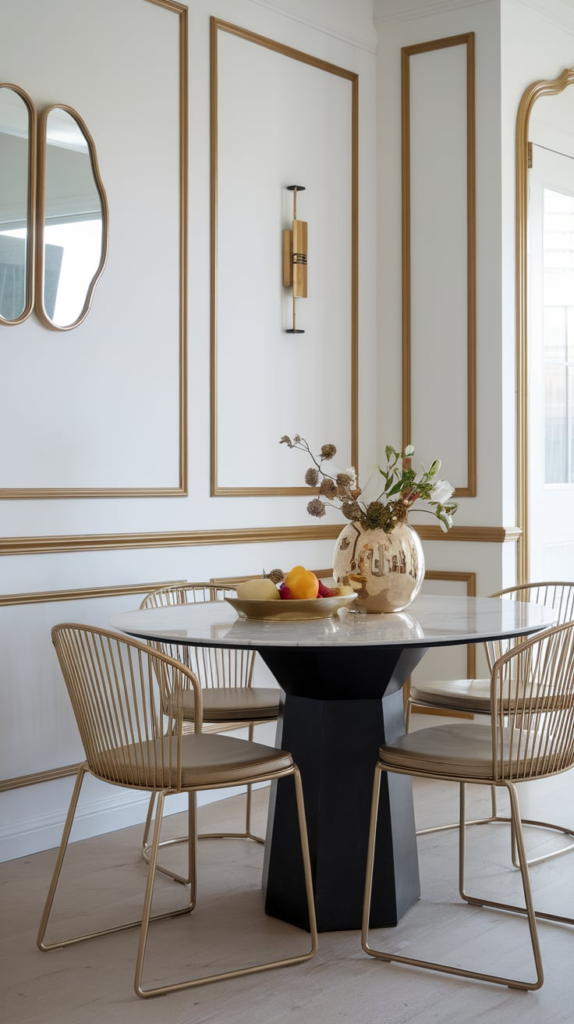 Decorative plates on wall behind couch