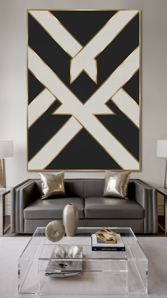 Quilt framed behind couch