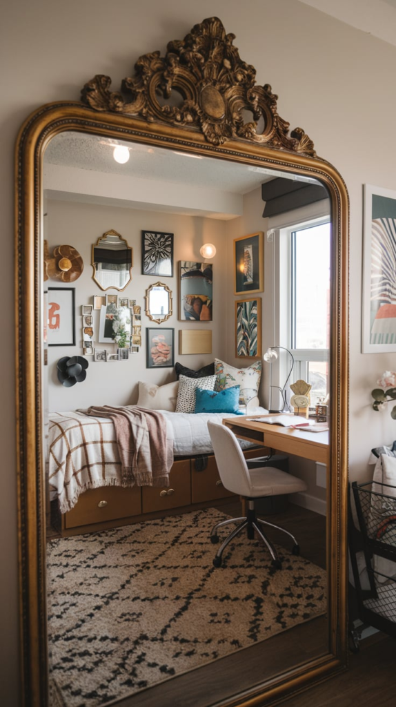 Gold and Brass Accents in Dorm