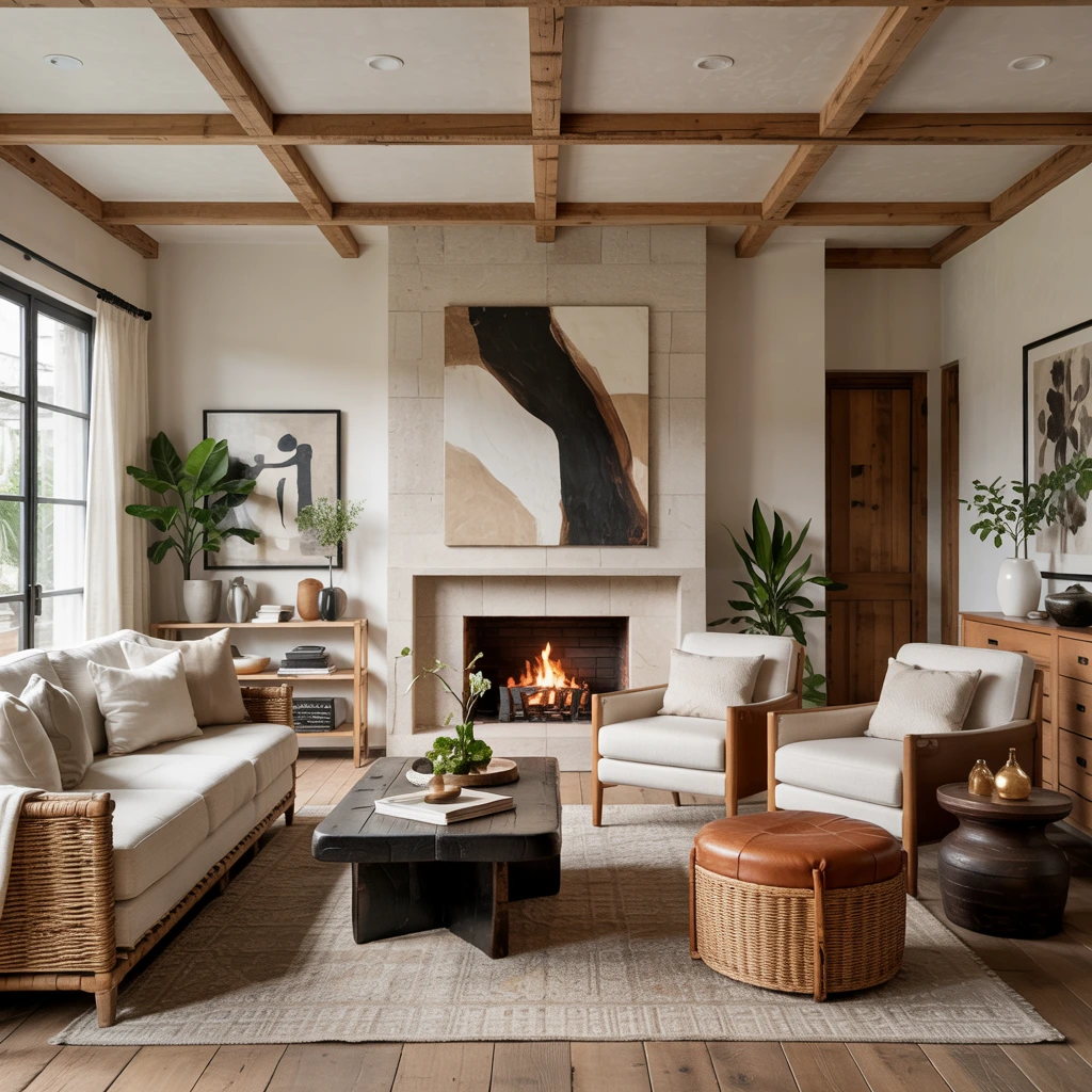 Natural wood and leather accents