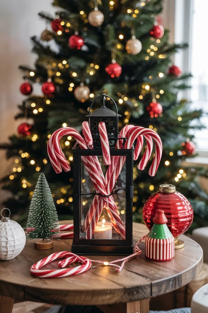 Lantern filled with candy canes