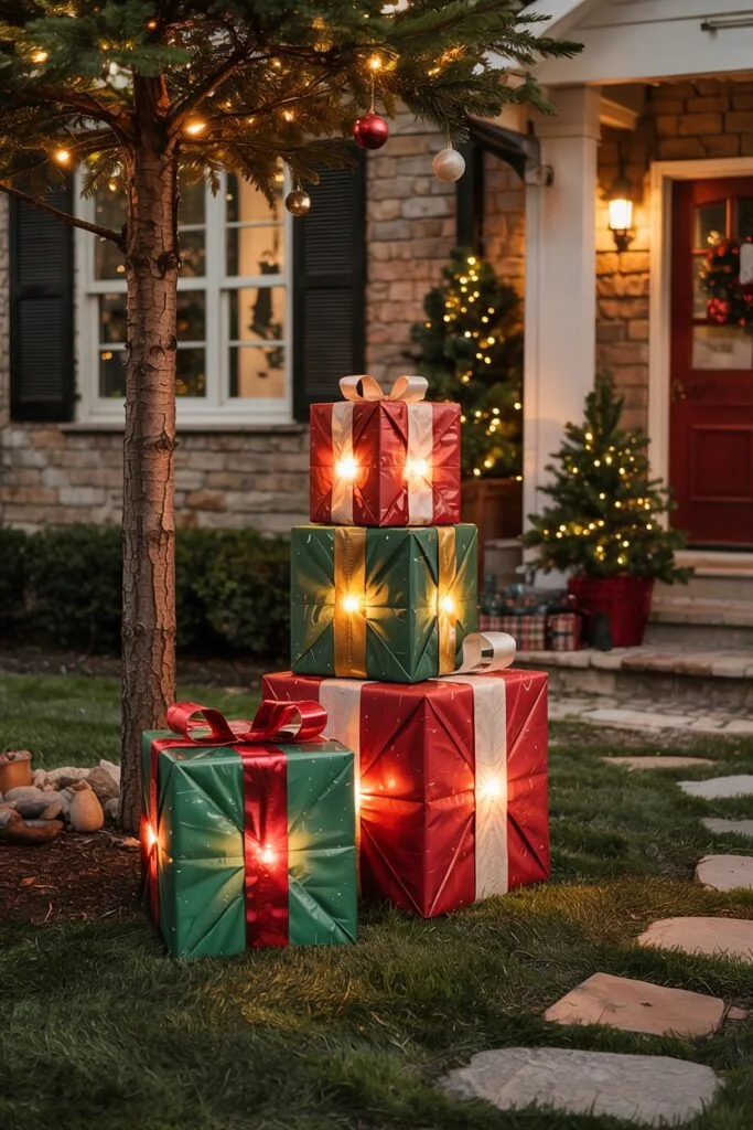 Outdoor Lit Stackable Christmas Gift Set