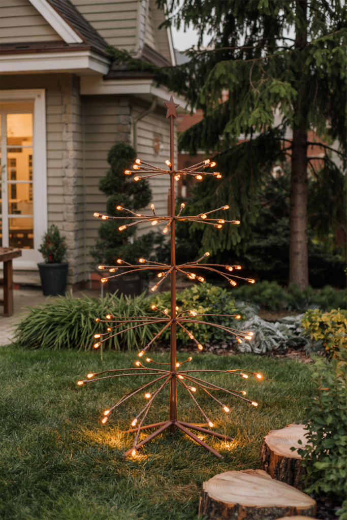 Brown Outdoor Lit Cluster Fairy Starburst Tree
