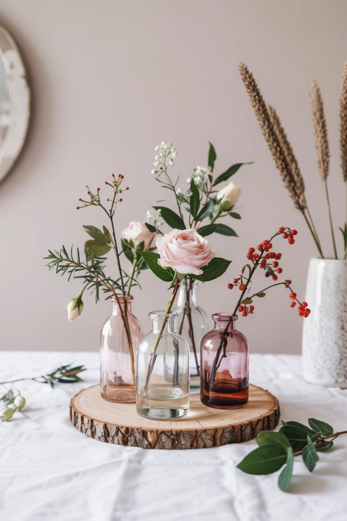 Cluster of Bud Vases with Flowers