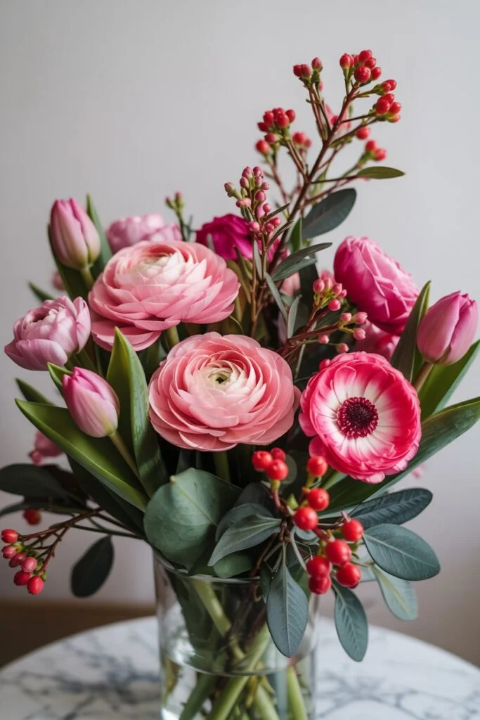 Pink and Red Winter Floral Arrangement