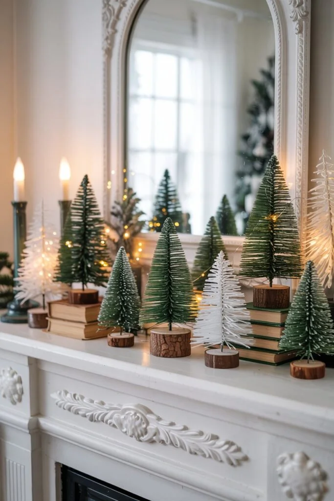 Bottle Brush Tree Winter Mantel