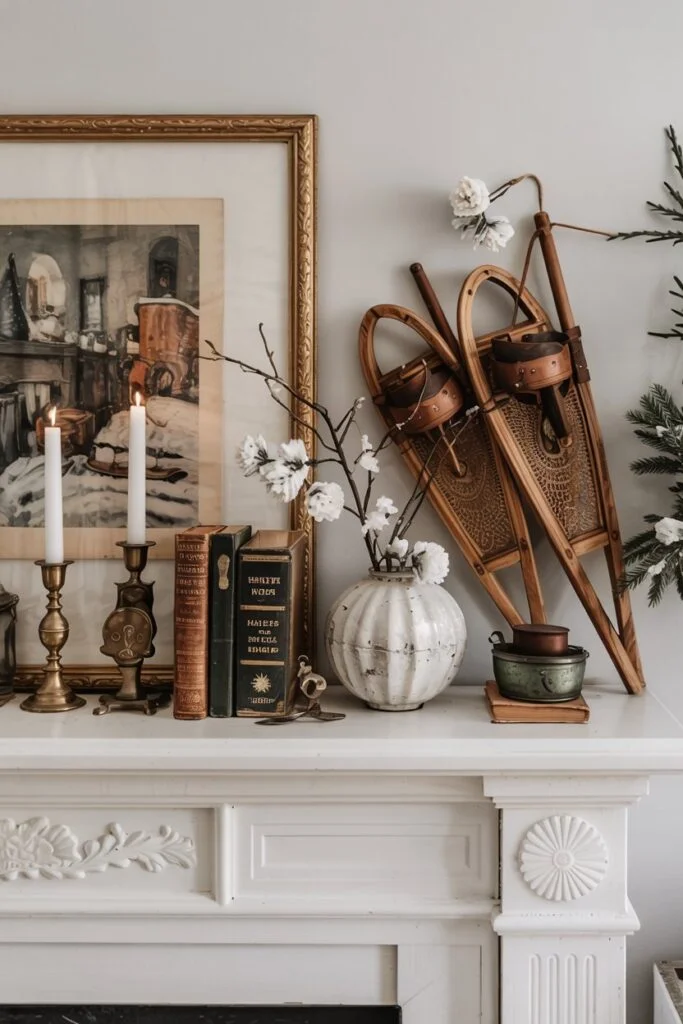 Vintage Winter Mantel Decor