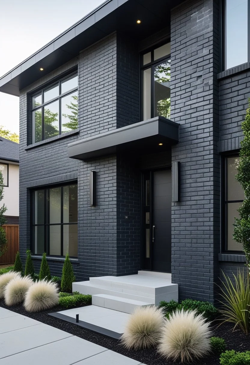 Charcoal gray painted brick exterior