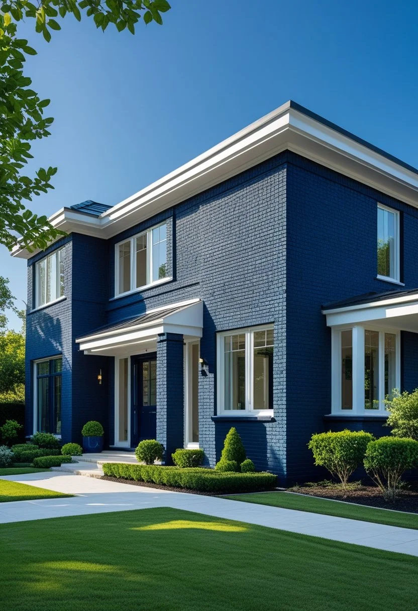 Navy blue painted brick exterior