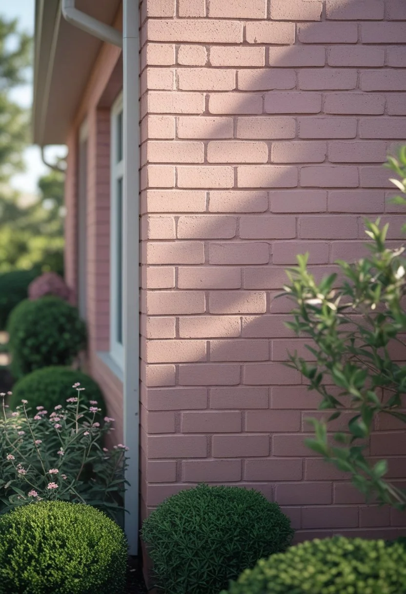 Dusty rose painted brick exterior