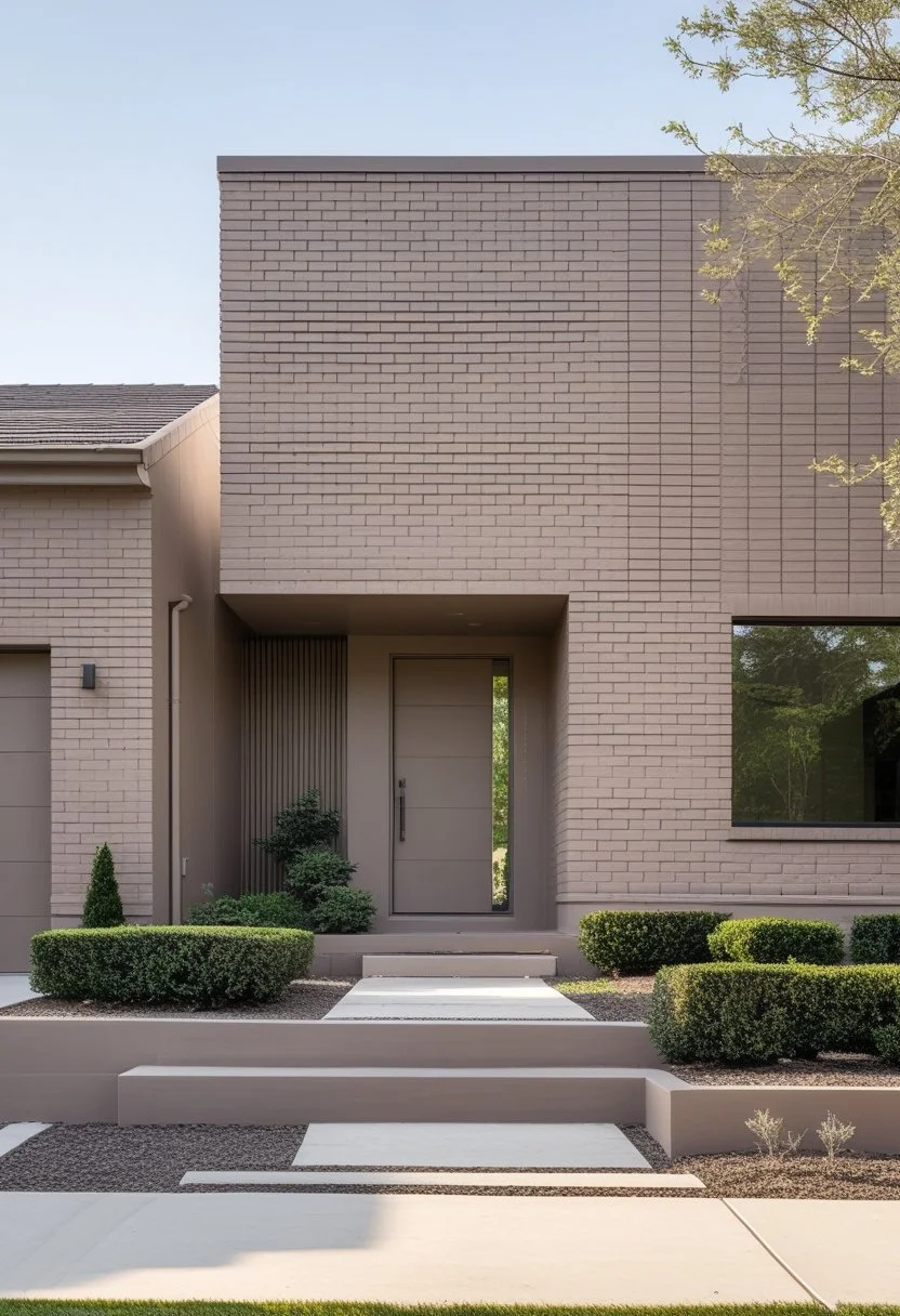 Soft taupe painted brick exterior