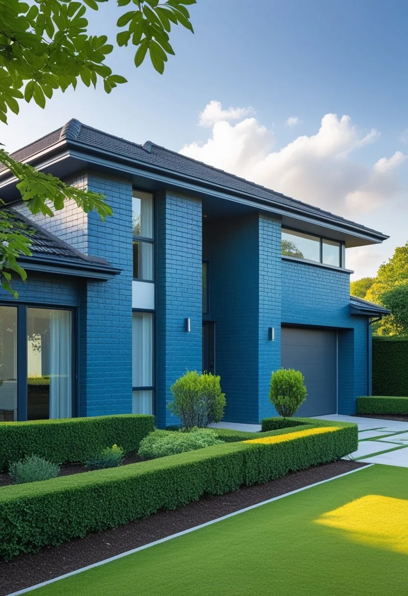 Slate blue painted brick exterior