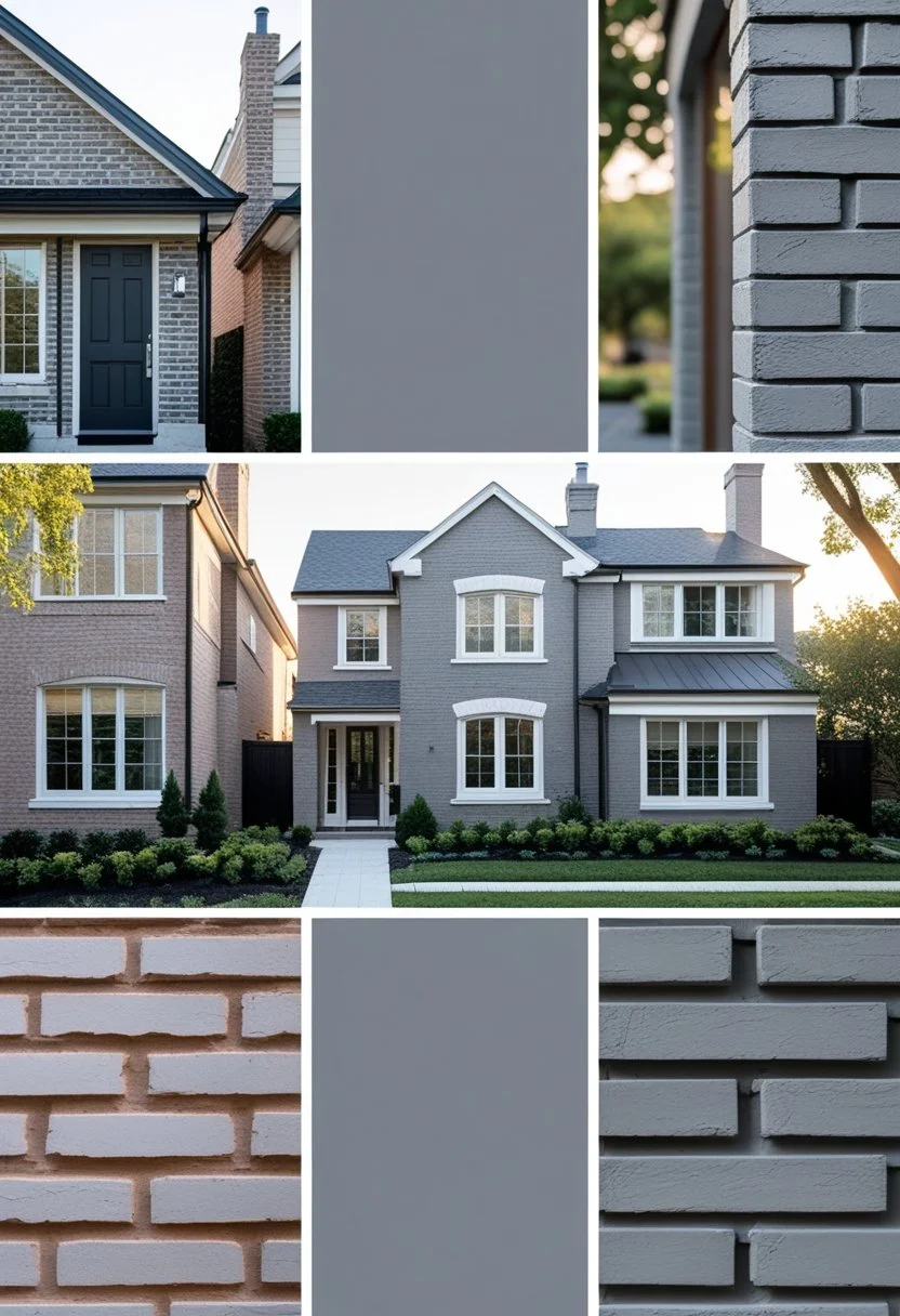 Warm gray painted brick exterior