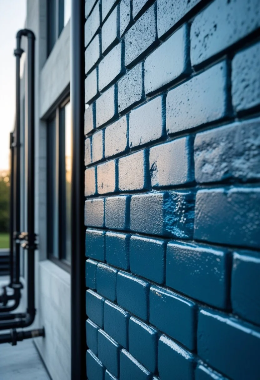 Steel blue painted brick exterior