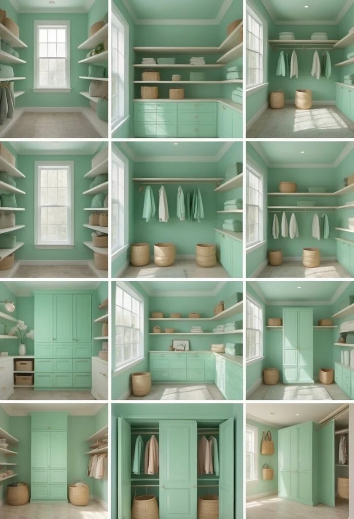 Mint green closet walls