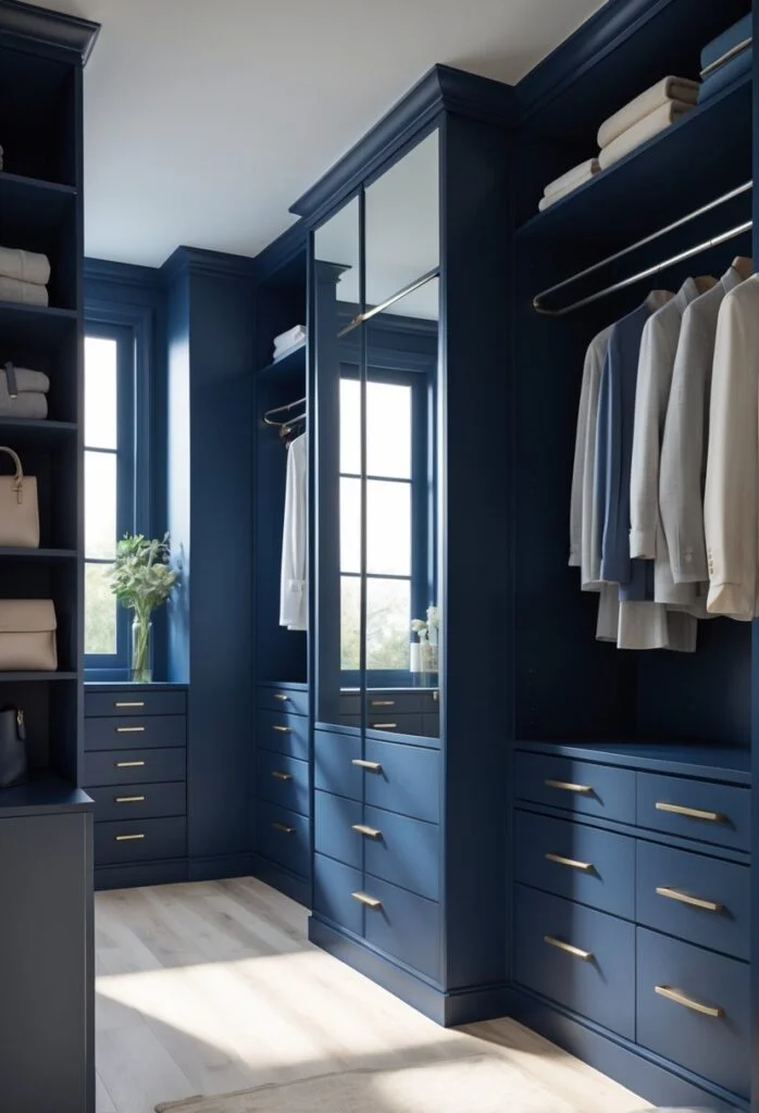 Navy blue closet walls