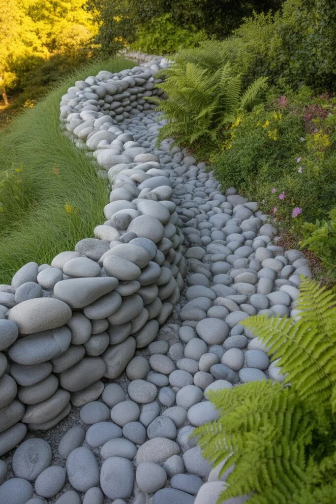 River rock retaining wall