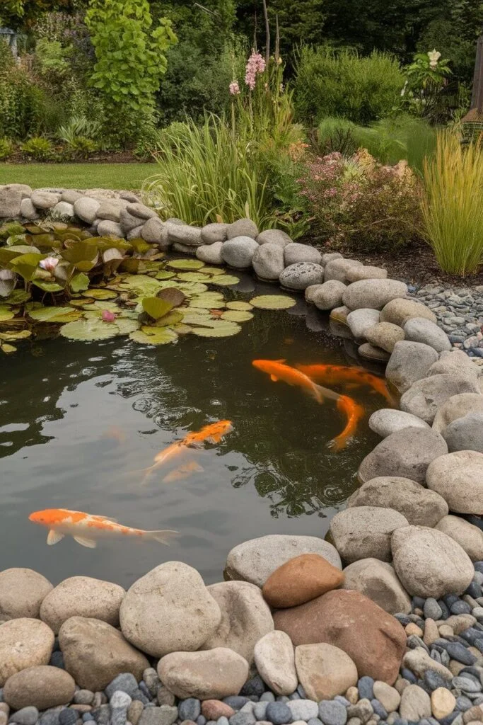 River rock pond edging