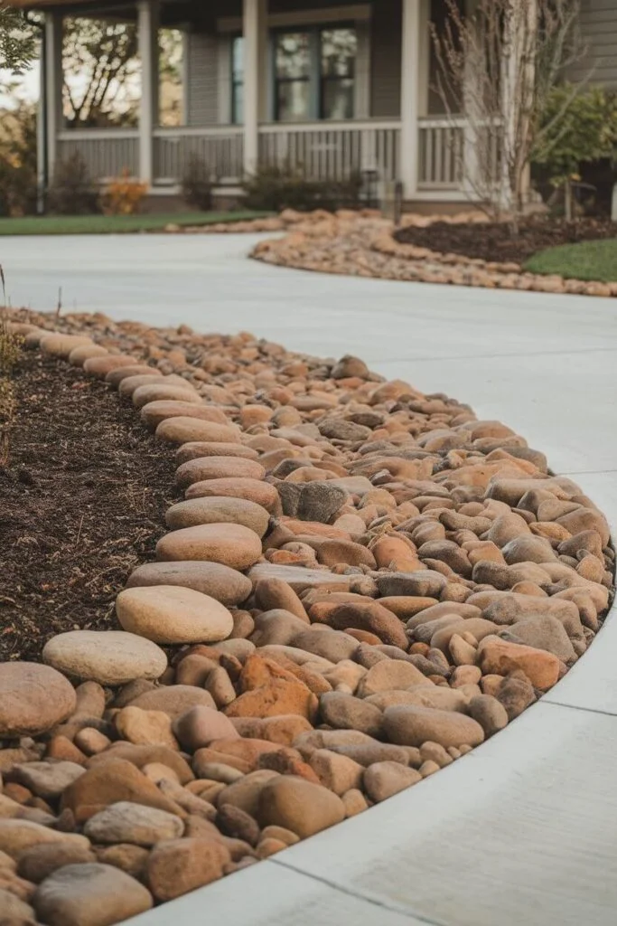 River rock driveway accents