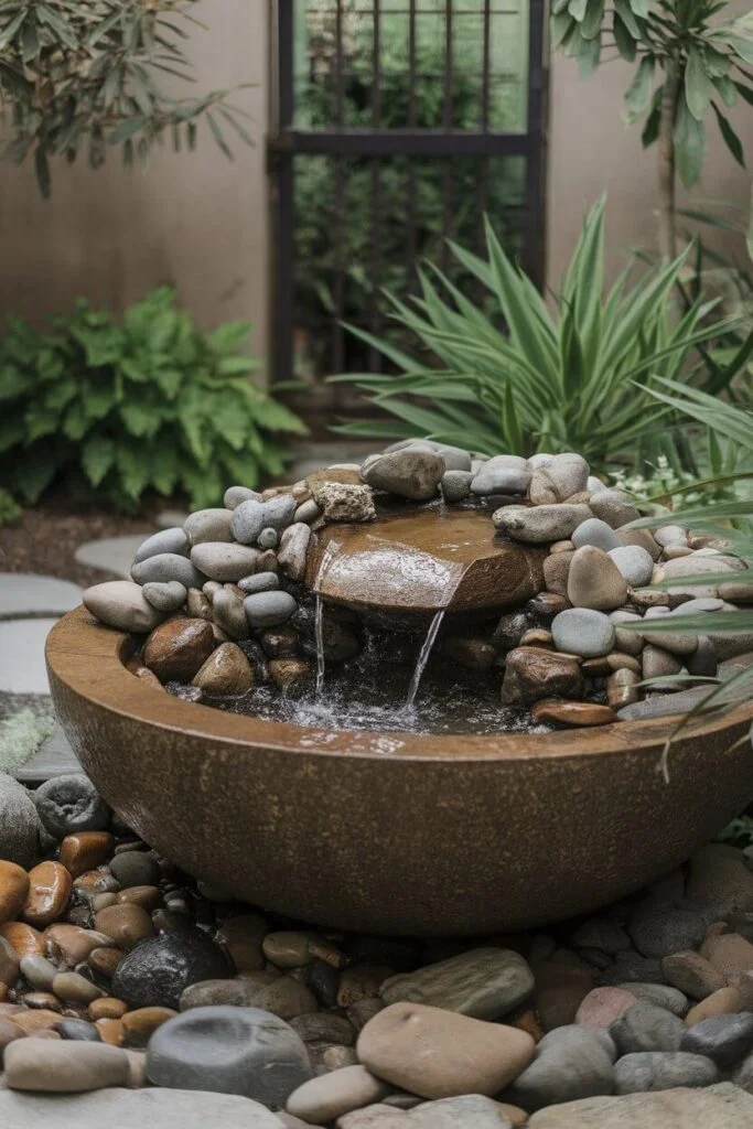 River rock fountain feature