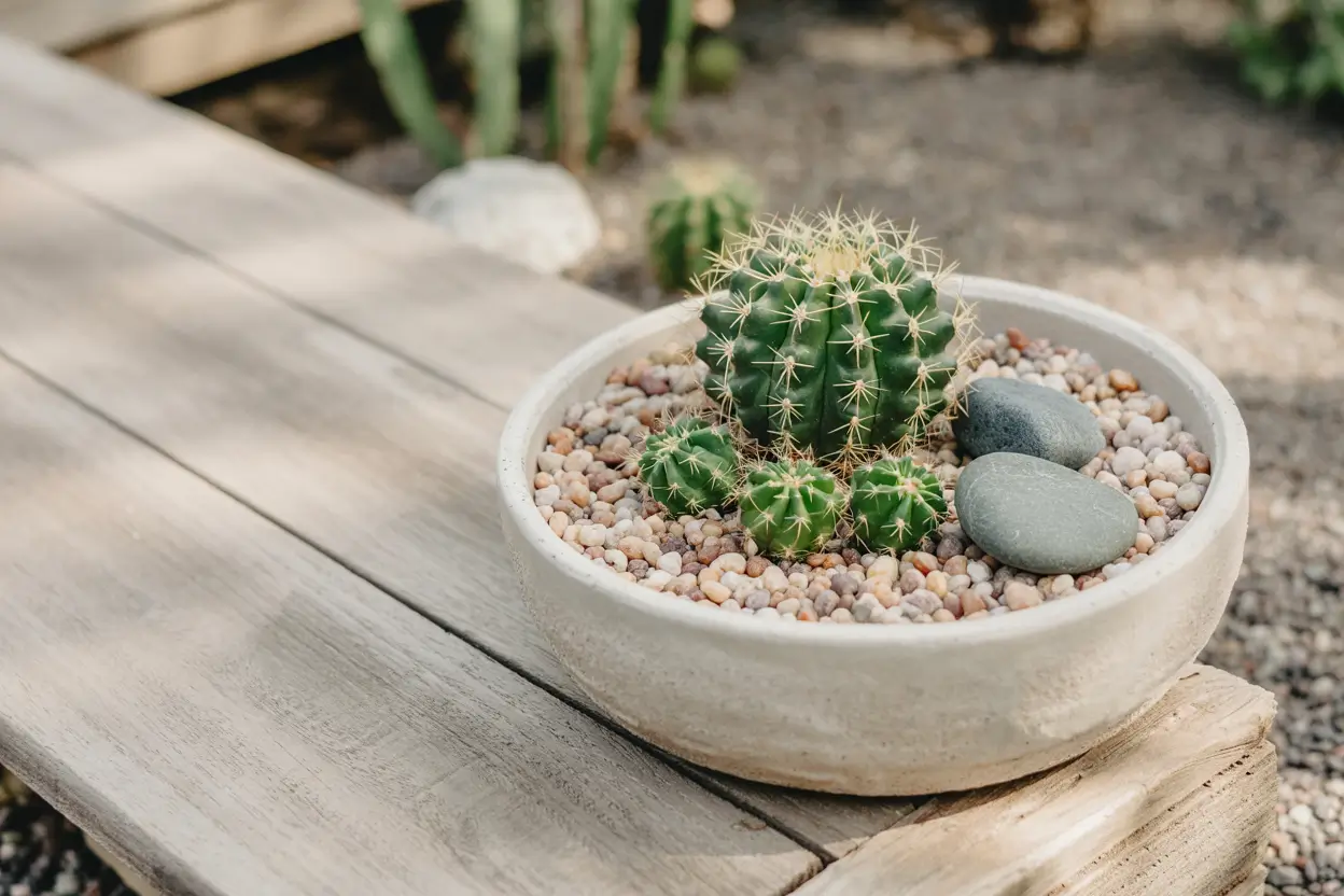 Decorative river rock planter accents