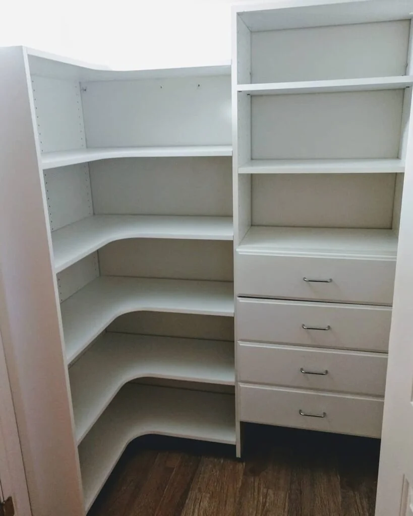 Curved corner basement closet