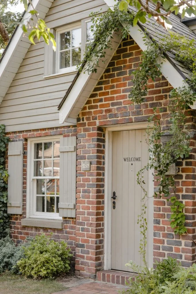 Pale Gray paint with red brick