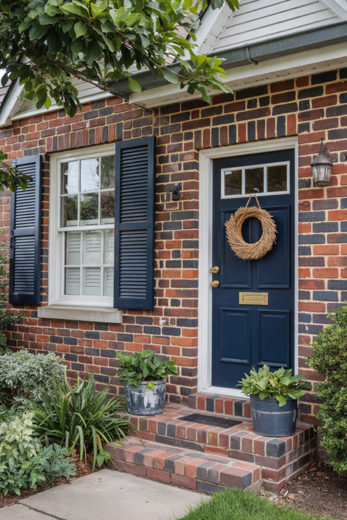 Deep Navy Blue with red brick