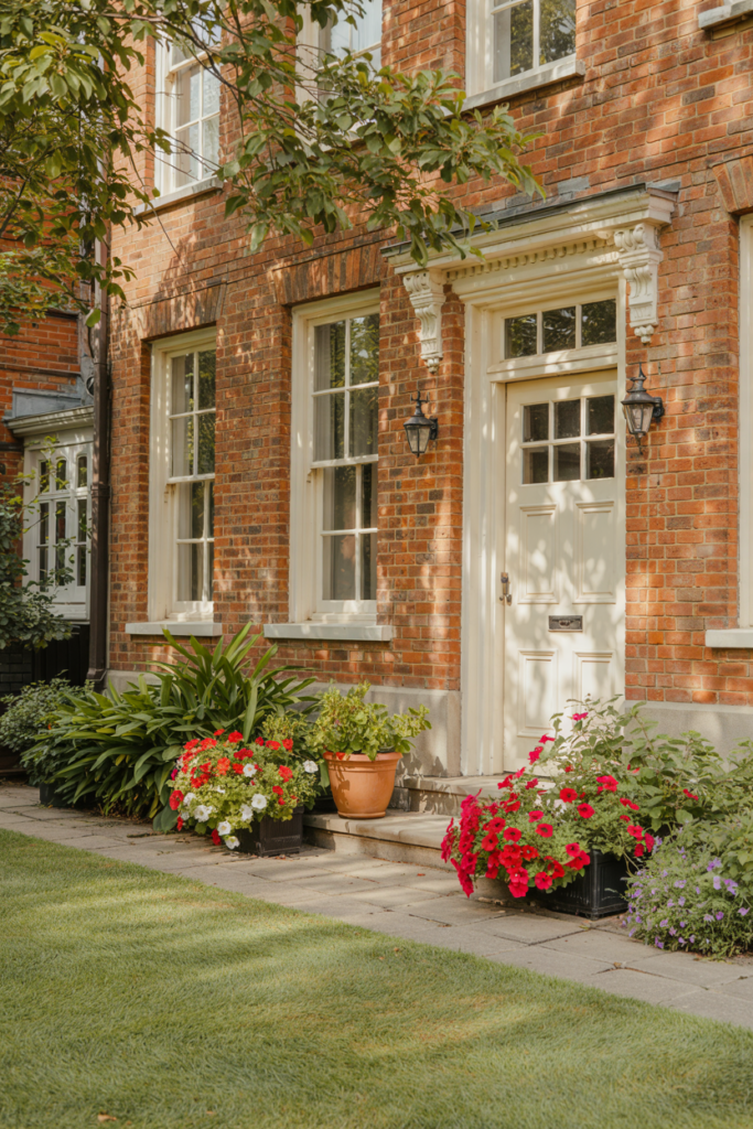 Gentle Butter Yellow with red brick