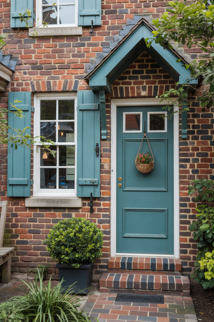 Vibrant Teal with red brick