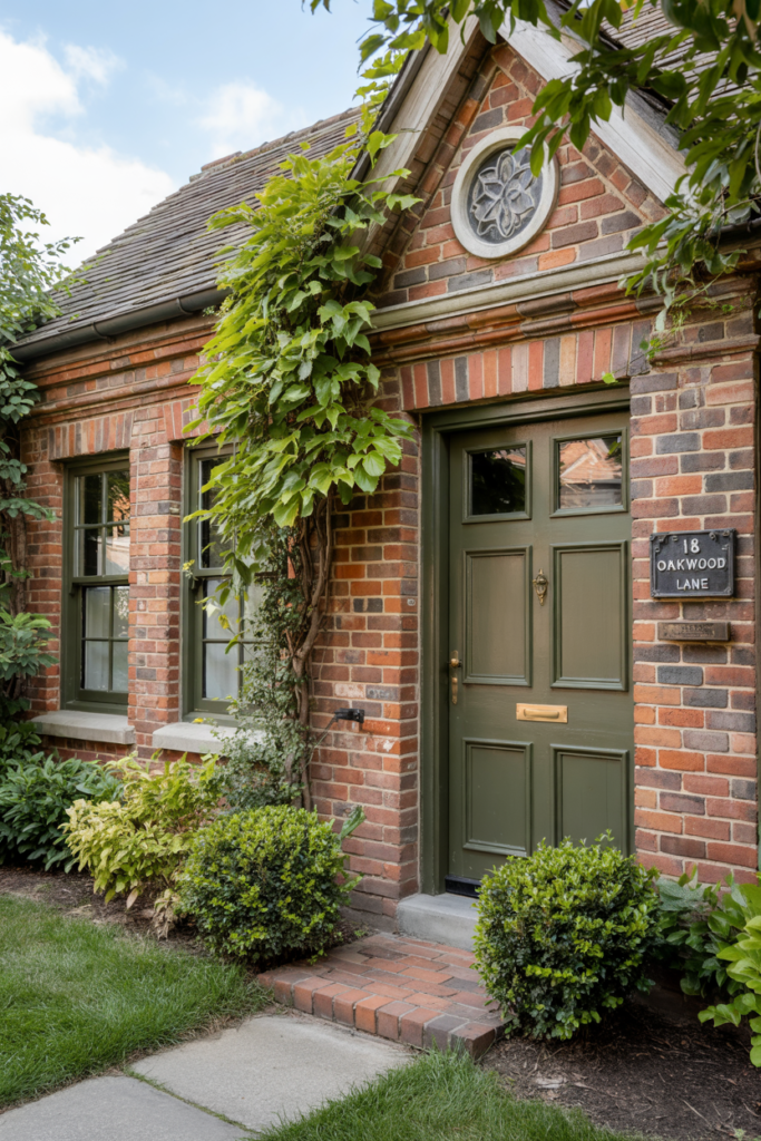Subdued Olive Green with red brick