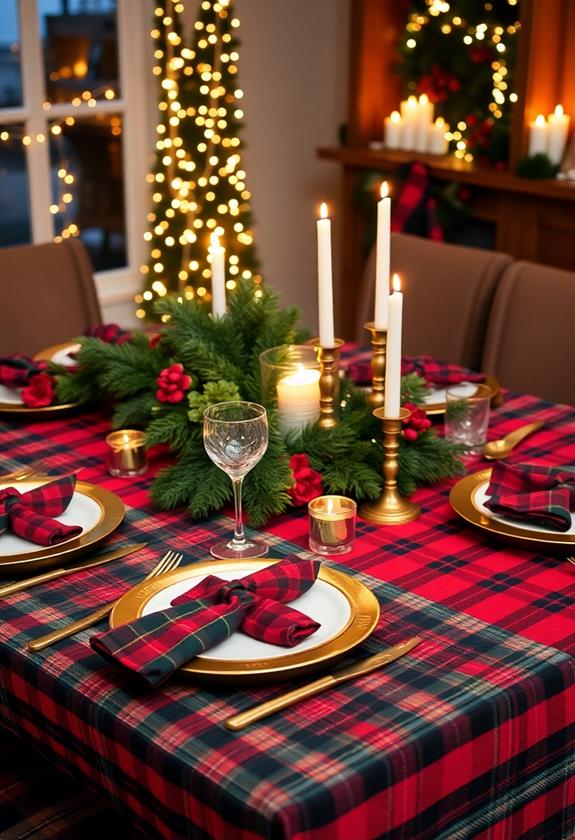 plaid pattern christmas table decor