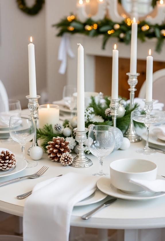 snowy white christmas table