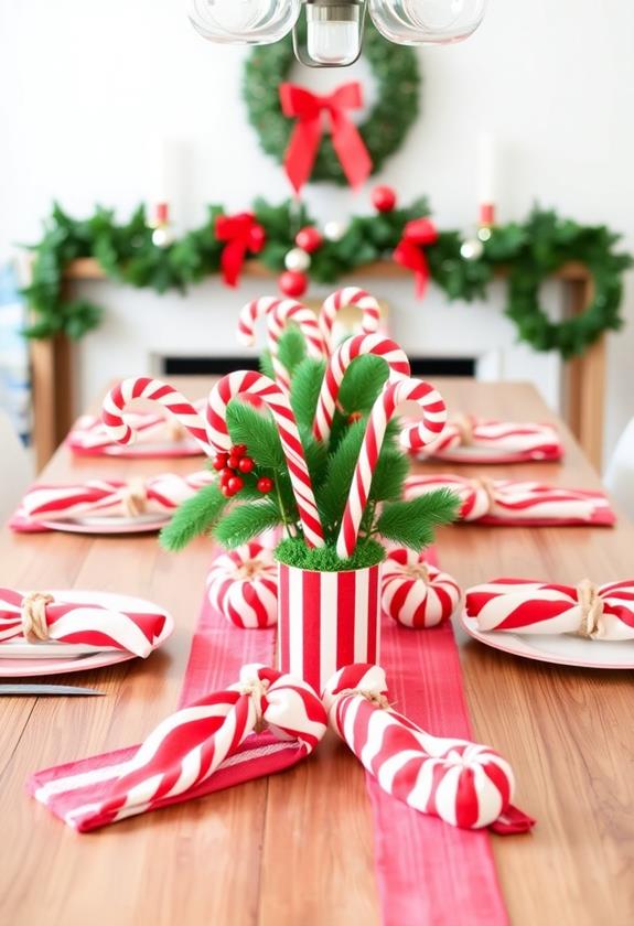 candy cane themed christmas table