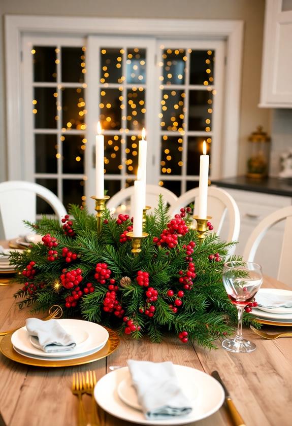 pine branch and candle centerpiece